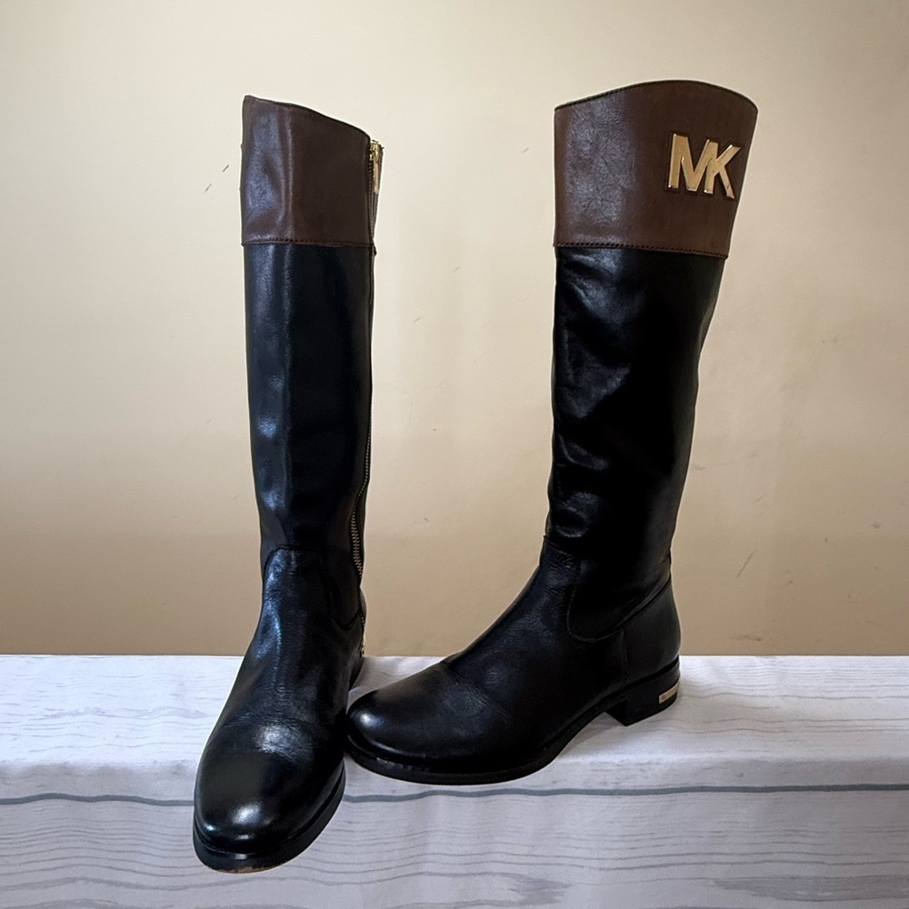 Michael Kors Black and Brown Over the Knee Boots